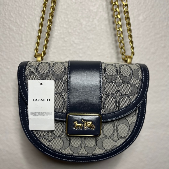 Coach Alie Saddle Signature Jacquard Navy Blue - Picture 4 of 8